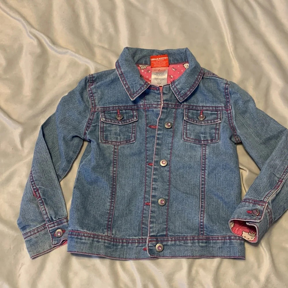 Hello kitty Sanrio girls size 6 studded sparkle jean jacket pink collar glitzy - Picture 7 of 7